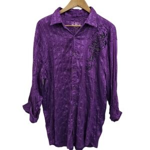 El General 1901 Purple Western Cross‎ Embroidered Button-Up Shirt Men's XXL